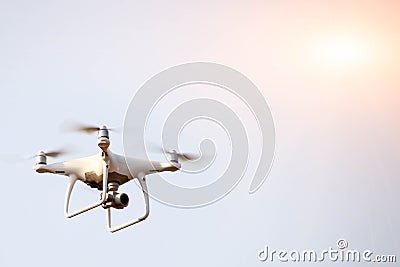 Drone flying around the area Stock Photo