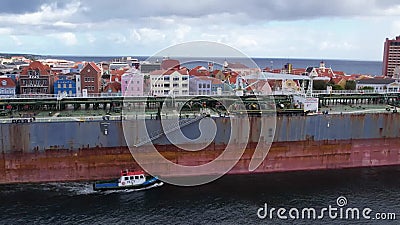 Drone Footage of a Large Ship Leaving Cruise Port in Curacao Stock