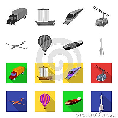 A drone, a glider, a balloon, a transportation barge, a space rocket transport modes. Transport set collection icons in Vector Illustration