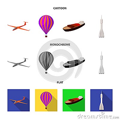 A drone, a glider, a balloon, a transportation barge, a space rocket transport modes. Transport set collection icons in Vector Illustration