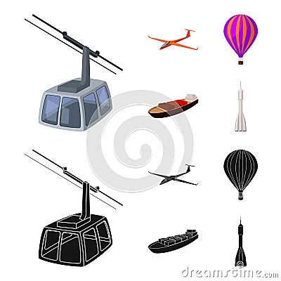 A drone, a glider, a balloon, a transportation barge, a space rocket transport modes. Transport set collection icons in Vector Illustration