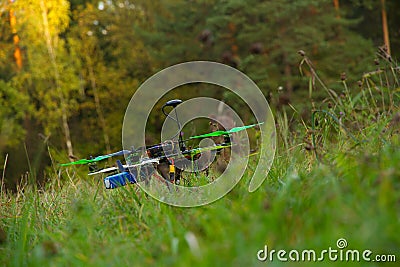 Drone on green grass Stock Photo