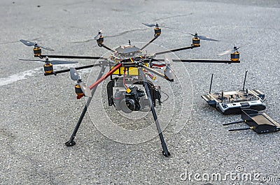 Drone on the ground Editorial Stock Photo