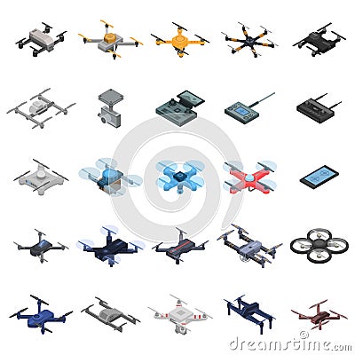 Drone icon set, isometric style Vector Illustration