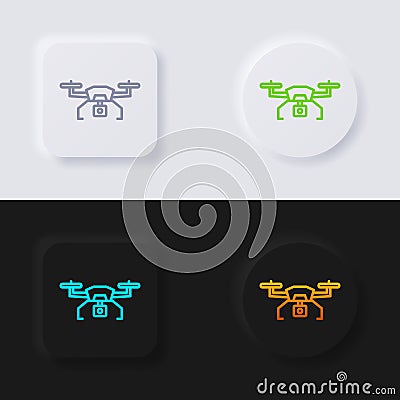 Drone icon set, Multicolor neumorphism button soft UI Design. Vector Illustration