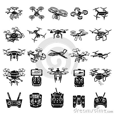 Drone icons set, simple style Vector Illustration