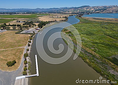 Drone image of the Napa River, Napa, California Stock Photo
