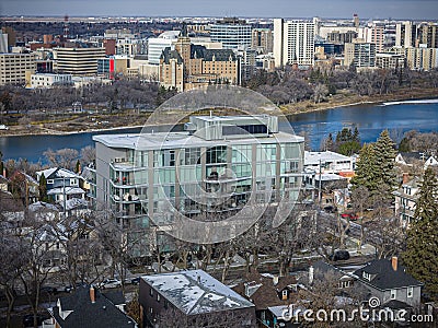 Nutana Neighborhood Aerial View in Saskatoon Stock Photo