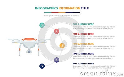 Drone infographic template concept with five points list and various color with clean modern white background - vector Cartoon Illustration