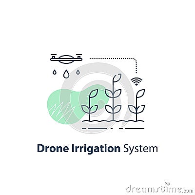 Drone irrigation management, crop monitoring, smart automation system, modern agriculture technology Vector Illustration