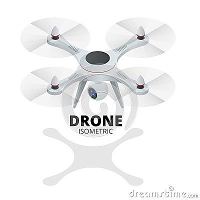 Drone isometric. Drone EPS. Drone quadrocopter 3d isometric illustration. Drone with action camera icon. Drone logo. Vector Illustration