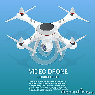 Drone isometric. Drone EPS. Drone quadrocopter 3d isometric illustration. Drone with action camera icon. Drone logo. Vector Illustration