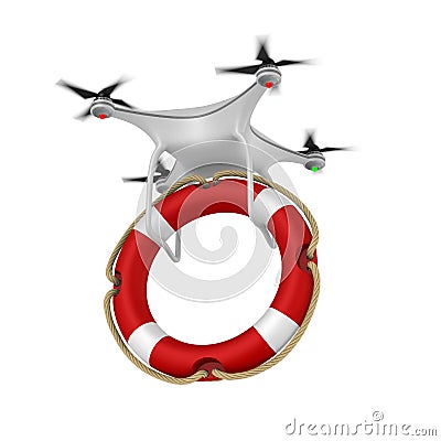 Drone and life ring on white background. Isolated 3d illustration Cartoon Illustration