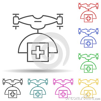 Drone with medicines multi color style icon. Simple thin line, outline vector of drones icons for ui and ux, website or Vector Illustration