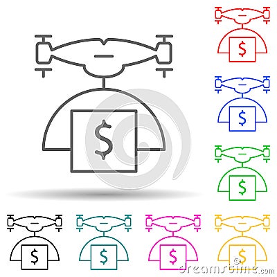 Drone with money multi color style icon. Simple thin line, outline vector of drones icons for ui and ux, website or Vector Illustration