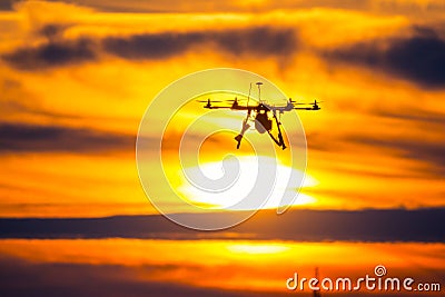 Drone over the Village at cloudy Sunset Stock Photo