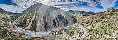 Drone panorama over the Mirador de Janovas gorge and the River Ara in the Spanish Pyrenees Stock Photo