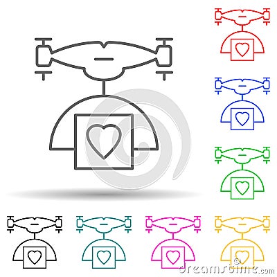 Drone with a parcel of love multi color style icon. Simple thin line, outline vector of drones icons for ui and ux Vector Illustration