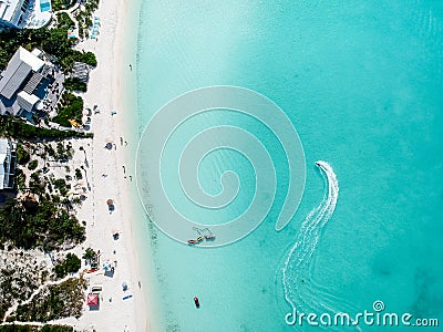 Drone photo of beach in Sapodilla Bay, Providenciales, Turks an Stock Photo