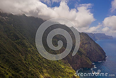 Drone photography of Madeira island cloudy mountains Stock Photo