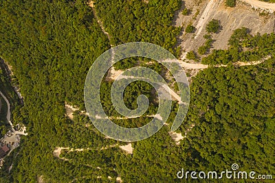 Drone photography of mountain dirt road Stock Photo