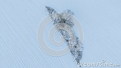 Drone photography of rural meadow scene during winter morning Stock Photo