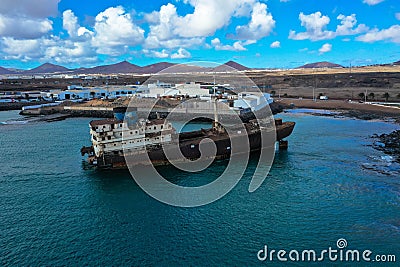 Drone photography. Ship wreck Telamon, Lanzarote, Canary Islands Stock Photo
