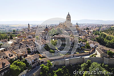 Drone point of view Avila city with Cathedral and old walls. Spain Stock Photo