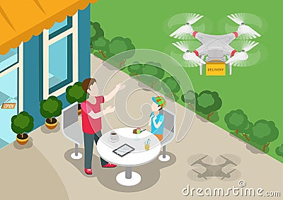 Drone quadcopter delivery concept flat 3d web isometric Vector Illustration