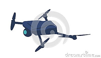 Drone Or Quadcopter Innovation Aircraft Gadget. Flying Robot With Camera And Propellers Isolated On White Background Vector Illustration