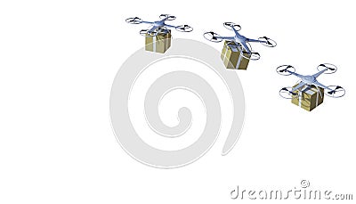 Drone quadcopter Packages and transported in high-tech ,online shopping logistics on isolated on a white background Stock Photo