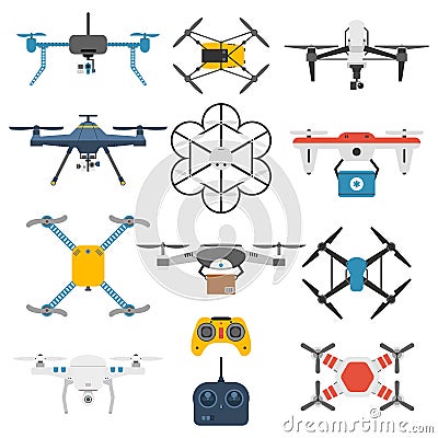Drone quadcopter vector set. Vector Illustration