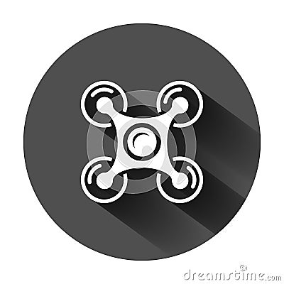 Drone quadrocopter icon in flat style. Quadcopter camera vector illustration on black round background with long shadow. Vector Illustration