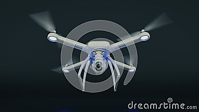 Drone, quadrocopter, with photo camera flying in the blue sky. Stock Photo