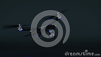 Drone, quadrocopter, with photo camera flying in the blue sky. Stock Photo