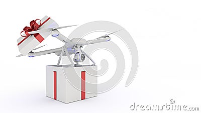 Drone, quadrocopter, with photo camera flying. Gift concept. Stock Photo