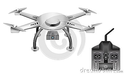 Drone with remote control. Front-to-top view. Vector Illustration