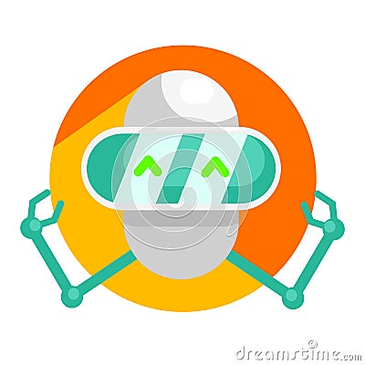 Drone With Robot Head Smiling And Flying, Part Of Futuristic Robotic And IT Science Series Of Cartoon Icons Vector Illustration