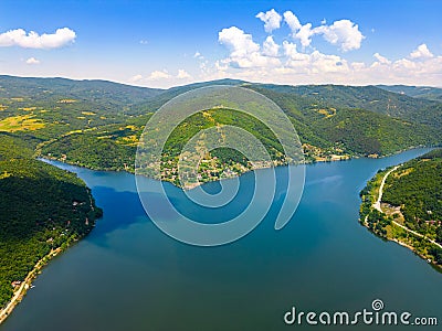 Drone shot of Bovan lake near Sokobanja from above Stock Photo