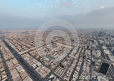 Drone shot flying. Saudi Arabia. Riyadh. Road. Day. Stock Photo