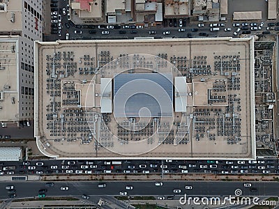 Drone shot flying. Saudi Arabia. Riyadh. Road. Day. Stock Photo