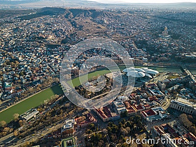 Drone shot of the House of Justice and other buildings in Tbilisi, Georgia Stock Photo