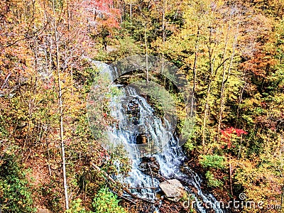 Drone Shot of Issaqueena Falls, Walhalla, South Carolina Editorial Stock Photo