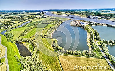 Drone shot of the river Maas with floodplain Stock Photo