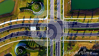 Drone shot of the Roadway Intersection at Mirada, San Antonio, Florida, USA Stock Photo