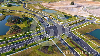 Drone shot of the Roadway Intersection at Mirada, San Antonio, Florida, USA Stock Photo