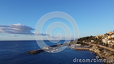 Drone shot of the rocky coast of the Bordighera, Italy Stock Photo
