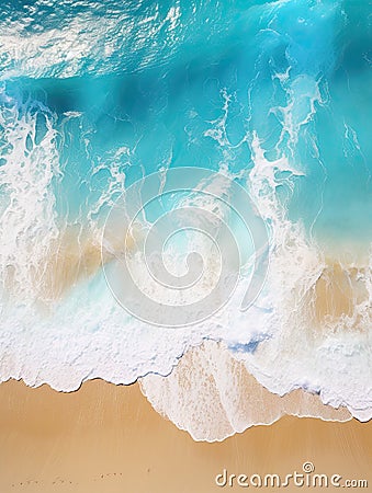 Drone shot of tropical sea with waves crashing on the sand Stock Photo