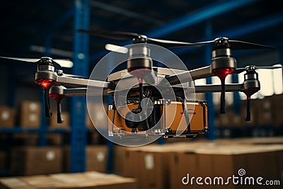 Drone tech in industrial logistics Flying device for efficient home delivery services Stock Photo