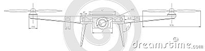 Drone technical drawing.Quadcopter.Technological innovation.Flying robot outline.Vector illustration Stock Photo